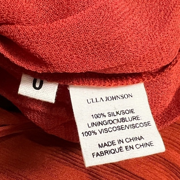 ULLA JOHNSON 70s Silk Tiered Ruffle Smocked Off Shoulder Sleeveless Maxi Gown 0 - Picture 11 of 12